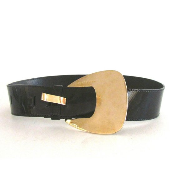 Michael Kors Collection Black Patent Leather Gold Tone Buckle Designer Belt Med main image 13